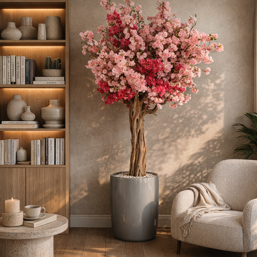 Cerejeira Rosa Tricolor Premium no Vaso Lisboa Prateado Brilhante