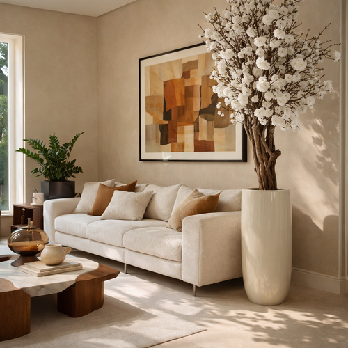 Arvore Magnólia Branca Escultural no Vaso St. Tropez Bege Brilhante