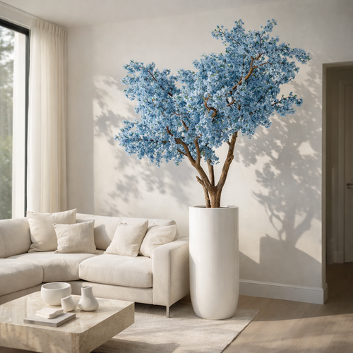 Cerejeira Azul Escultural no Vaso St. Tropez Branco Fosco