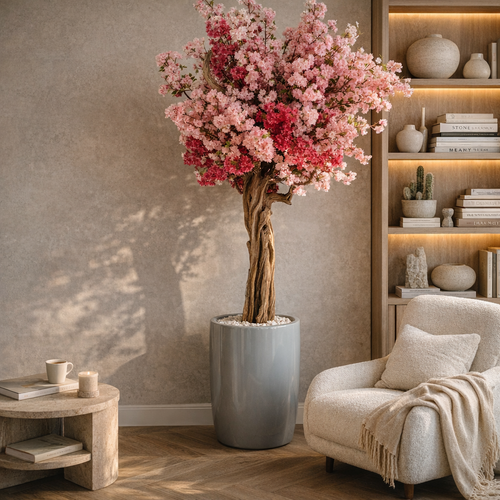 Cerejeira Rosa Tricolor Premium no Vaso Lisboa Prateado Brilhante