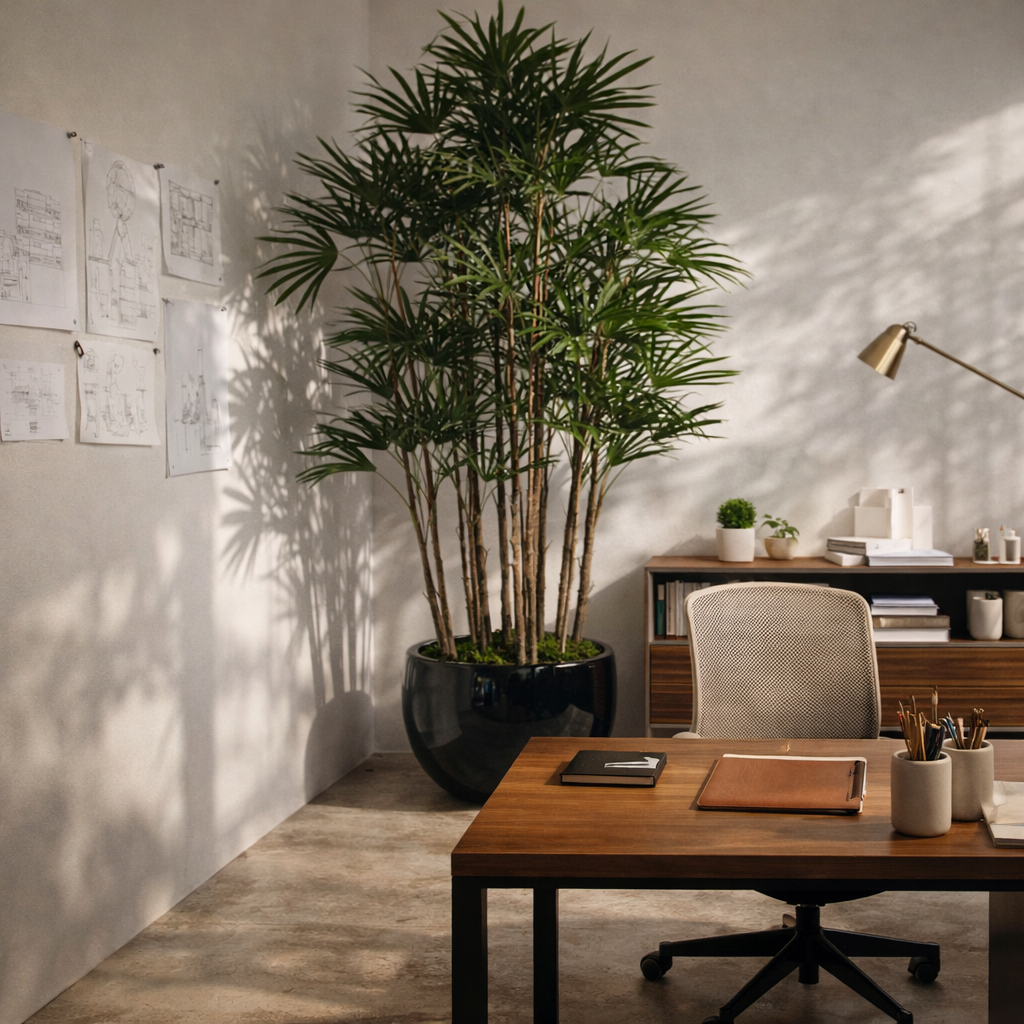 Lady Palm Escultural no Vaso Terragona Preto