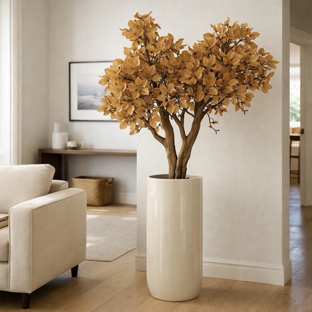 Magnólia Bege Escultural  Lançamento no Vaso St. Tropez Branco Brilhante