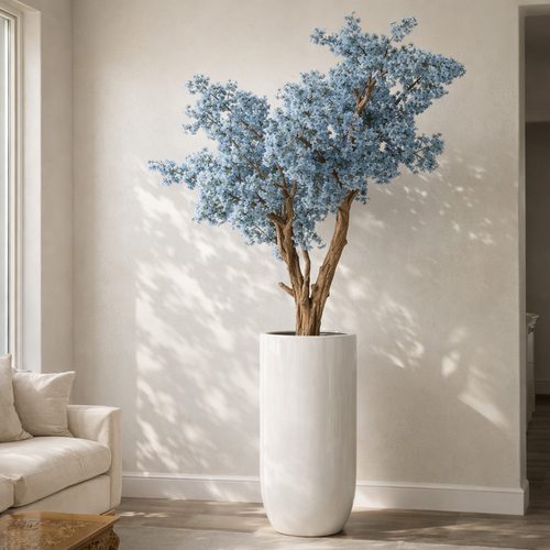 Cerejeira Azul Escultural no Vaso St. Tropez Branco Fosco