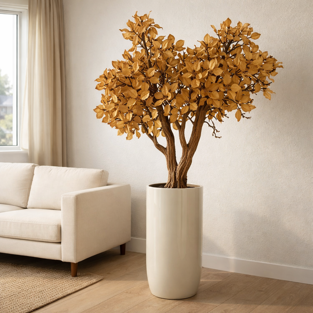 Magnólia Bege Escultural  Lançamento no Vaso St. Tropez Branco Brilhante